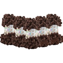 Alize Puffy 5'li Paket Kahverengi El Örgü Ipliği 100GR Pamuk İçerikli Yumuşak Doku