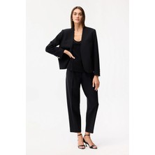 Love My Body Pileli Gabardin Pantolon Siyah 153L9715002