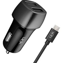 Linktech C491 Safe Karbon Görünümlü Micro USB Kablolu 12W Araç Şarj Aleti