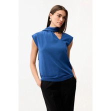 Love My Body Yaka Detaylı Triko Kazak Mavi 139L9947000