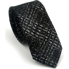 Gaffy Beyaz Desenli Siyah Dokuma Kumaş Mendilli Slim Fit Kravat // SDK-2602-1