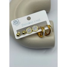 Biju Yılmaz Çelik Gold 6'lı Taşlı Küpe - 25-CLK89