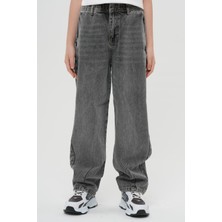 Haykids Unisex Çocuk Dizden Dikişli Geniş Paça Bol Kesim Wide Leg Baggy Alt Giyim Denim Kot Pantolon