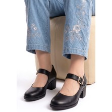 Analin Shoes Kadın Hakiki Deri Tokalı Günlük Kalın Topuklu Ayakkabı