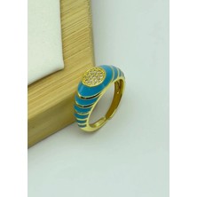 Biju Yılmaz Çelik Gold Mavi Ayarlanabilir Yüzük - 25YZK215