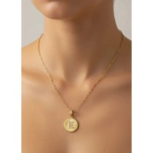 Biju Yılmaz Çelik Gold Madalyon E Harf Kolye - 25-CLKK206