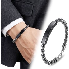 Fm 💎 Premium Hematit Siyah İsim Yazılabilir Ve Çelik Zincir Bileklik 31832B29D8  -  23 cm