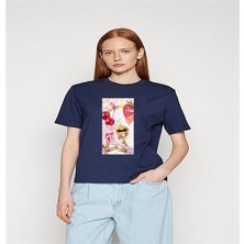 ÇARŞI47 Kadın Tişört Yuvarlak Yaka Ayıcık Baskılı T-Shirt 3D Baskı Kalitesi
