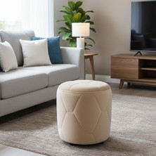 Ratemo Mobilya Tekerlekli Puf Tabure – Döşemelik Kumaş Silindir Puf Koltuk | Sağlam Ahşap Kasalı Makyaj Pufu