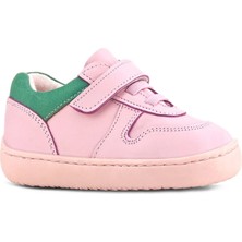 Rakerplus Bob Hakiki Deri Pembe Yeşil Barefoot Cırtlı Lastikli Bebek Sneaker Ayakkabı