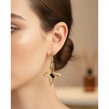 Biju Yılmaz Xuping Gold Siyah Taşlı Tasarım Küpe - 25-XPKP314