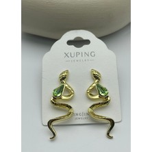 Biju Yılmaz Xuping Gold Yeşil Taşlı Yılan Küpe - 25XPKP347