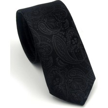 Gaffy Siyah Şal Desenli Dokuma Kumaş Mendilli Slim Fit Kravat // SDK-2603-1
