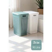 Cosiness Cosi 2 Li Dekoratif Slim Kapaklı Kirli Çamaşır Sepeti 39 Lt.+ 39 Lt.