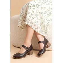 Analin Shoes Kadın Hakiki Deri Tokalı Günlük Kalın Topuklu Ayakkabı
