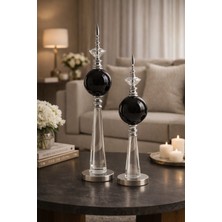 Vinner Arvion Silver Dekoratif Obje Seti 2’li – Cam Metal Modern Salon Ofis Masa Dekoru