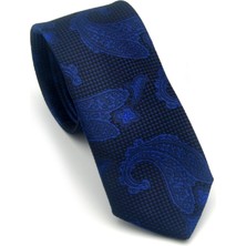 Gaffy Lacivert Şal Desenli Dokuma Kumaş Mendilli Slim Fit Kravat // SDK-2603-2