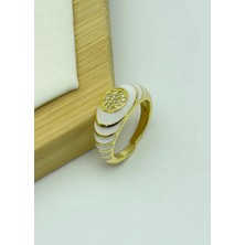 Biju Yılmaz Çelik Gold Beyaz Ayarlanabilir Yüzük - 25YZK213