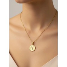 Biju Yılmaz Çelik Gold Madalyon Y Harf Kolye - 25-CLKK204