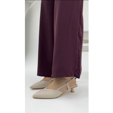 Akça Shoes Krem Kısa Ince Topuklu Ayakkabı