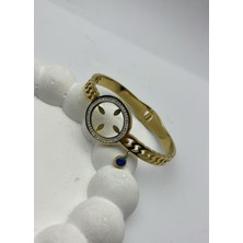 Biju Yılmaz Çelik Gold Taşlı Desenli Çeyreklik Kelepçe - 26KLP07