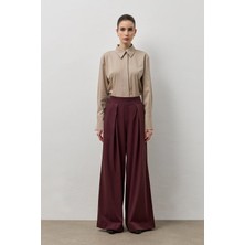 Molene Bordo Pileli Bol Paça Pantolon
