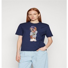 ÇARŞI47 Kadın Tişört Yuvarlak Yaka Ayıcık Baskılı T-Shirt