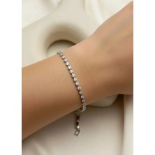 Biju Yılmaz Çelik Silver Mini Yuvarlak Taşlı Su Yolu Bileklik - 26SLB45