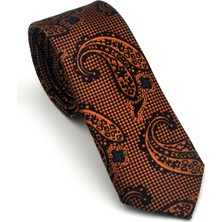 Gaffy Açık Kahverengi Şal Desenli Siyah Dokuma Kumaş Mendilli Slim Fit Kravat // SDK-2606-1
