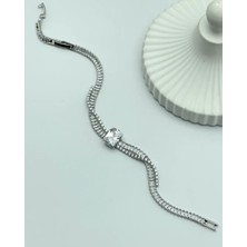 Biju Yılmaz Çelik Silver Baget Taşlı Su Yolu Bileklik - 25-BLK111