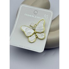 Biju Yılmaz Vip Gold Beyaz Incili Kelebek Broş - 26BRS19