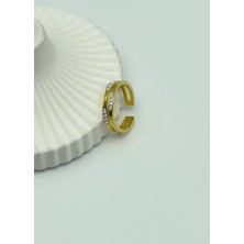 Biju Yılmaz Çelik Gold  Taşlı Ayarlanabilir Yüzük - 25YZK185