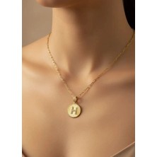 Biju Yılmaz Çelik Gold Madalyon H Harf Kolye - 25-CLKK199