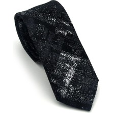 Gaffy Gri Desenli Siyah Dokuma Kumaş Mendilli Slim Fit Kravat // SDK-2608-1