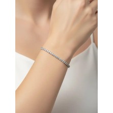 Biju Yılmaz Çelik Silver Mini Yuvarlak Taşlı Su Yolu Bileklik - 26SLB17