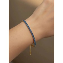 Biju Yılmaz Çelik Gold Parlak Mavi Baget Taşlı Su Yolu Bileklik - 26SLB50