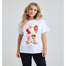 ÇARŞI47 Kadın Tişört Yuvarlak Yaka Ayıcık Baskılı T-Shirt 3D Baskı Kalitesi