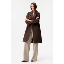 Love My Body Cepli Uzun Trençkot Kahve 178LO052000