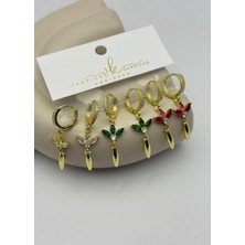 Biju Yılmaz Vip Gold Renkli Taşlı Çiçek Sallantılı 6'lı Küpe - 26VIPKP58