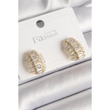 Bazarhane Pirinç Gold Renk Zirkon Taşlı Kaplumbağa Kabuğu Model Kadın Küpe