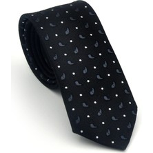 Gaffy Beyaz Füme Desenli Siyah Dokuma Kumaş Mendilli Slim Fit Kravat // SDK-2612-1