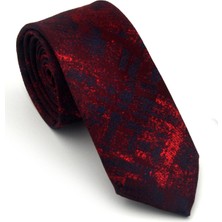 Gaffy Lacivert Kırmızı Desenli Bordo Dokuma Kumaş Mendilli Slim Fit Kravat // SDK-2608-4