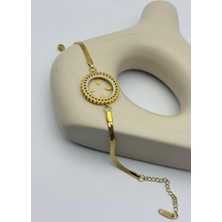 Biju Yılmaz Çelik Gold Italyan Kordon Taşlı Tasarım Çeyreklik Bileklik - 26BLK18