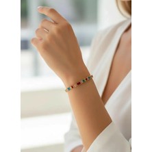 Biju Yılmaz Çelik Gold Renkli Yuvarlak Taşlı Su Yolu Bileklik - 26SLB18