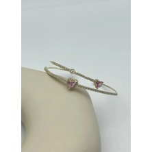 Biju Yılmaz Vip Gold Pembe Kalp Taşlı Kelepçe - 26VIPK18