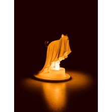 3D Baskı Hayalet Kedi LED Gece Lambası – Dekoratif Kedi Figürü Mumluk – Pilli Işıklı Masa Lambası