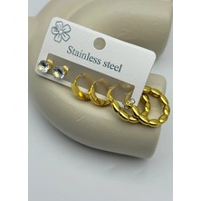 Biju Yılmaz Çelik Gold 6'lı Taşlı Halka Küpe - 25-CLK79