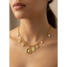 Biju Yılmaz Çelik Gold Ay Güneş Charm'lı Kolye - 25-CLKK141