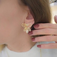 Merve Takı Füsun Kelebek Küpe Gold Renk Model Pirinç Kadın Küpe