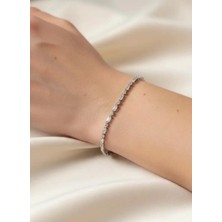 Biju Yılmaz Çelik Silver Baget Taşlı Su Yolu Bileklik - 26SLB24